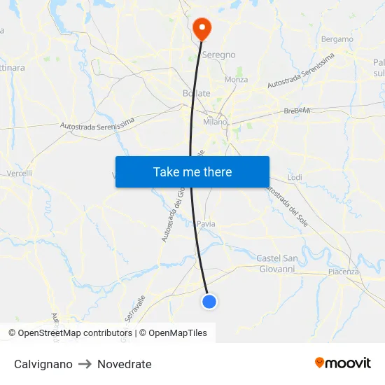 Calvignano to Novedrate map