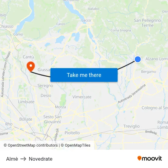 Almè to Novedrate map