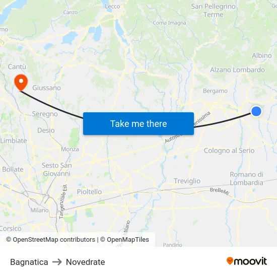 Bagnatica to Novedrate map