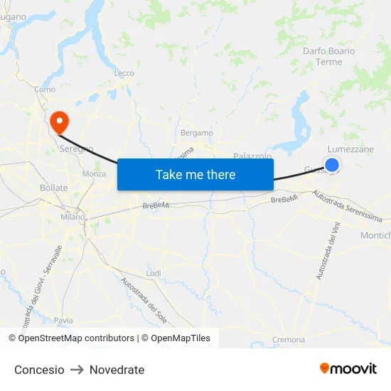 Concesio to Novedrate map