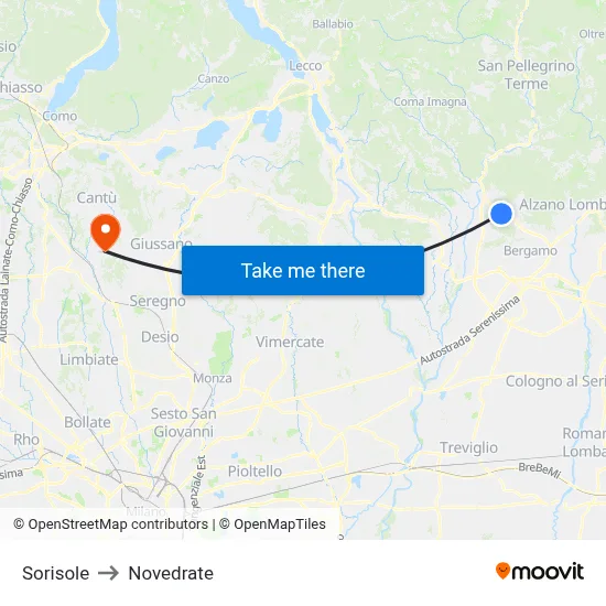 Sorisole to Novedrate map