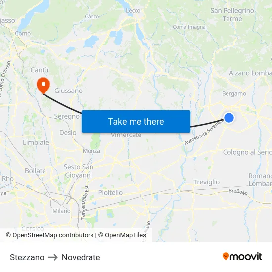Stezzano to Novedrate map