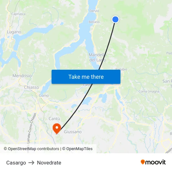 Casargo to Novedrate map
