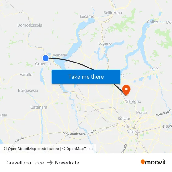 Gravellona Toce to Novedrate map