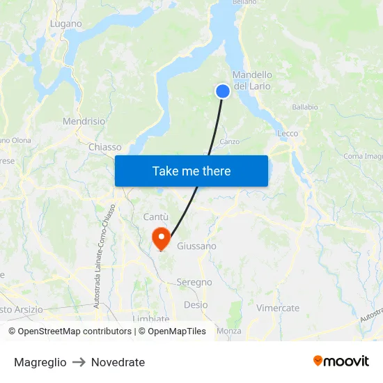 Magreglio to Novedrate map