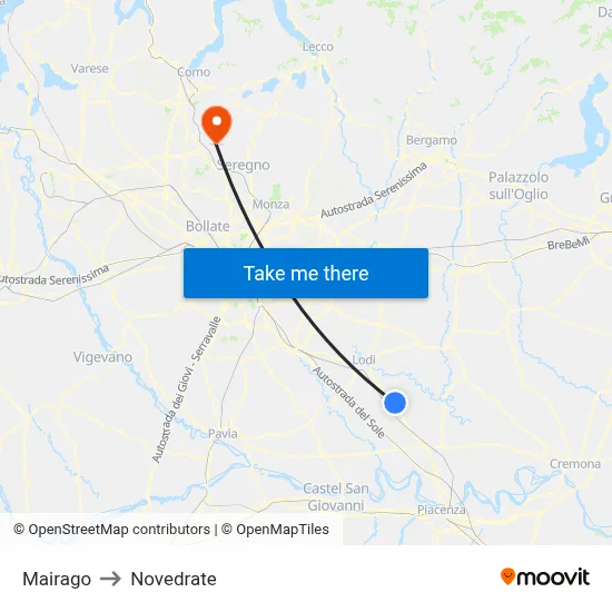 Mairago to Novedrate map