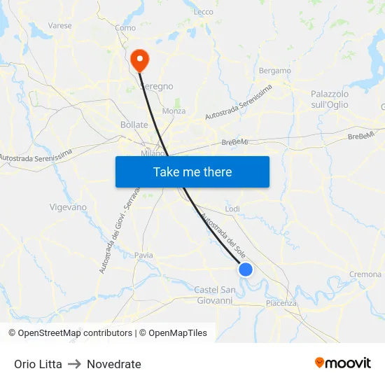 Orio Litta to Novedrate map