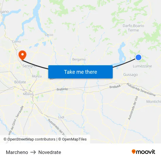 Marcheno to Novedrate map