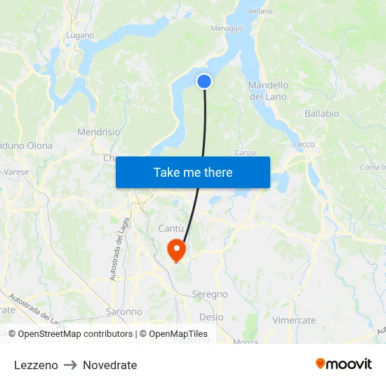 Lezzeno to Novedrate map