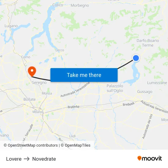 Lovere to Novedrate map