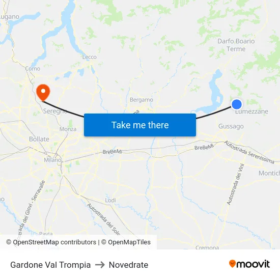 Gardone Val Trompia to Novedrate map