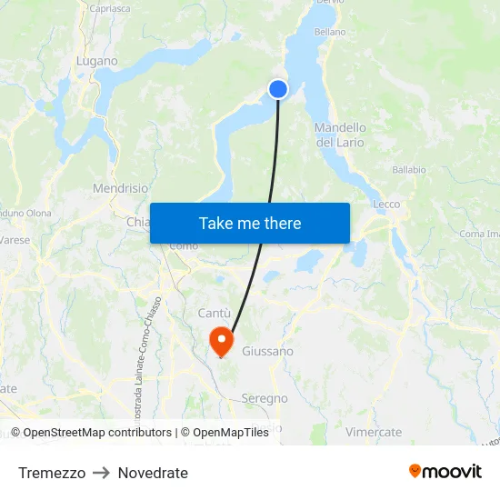 Tremezzo to Novedrate map