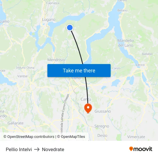 Pellio Intelvi to Novedrate map