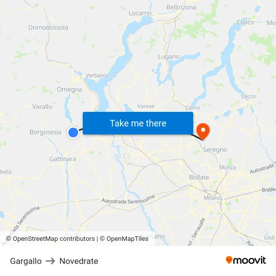 Gargallo to Novedrate map