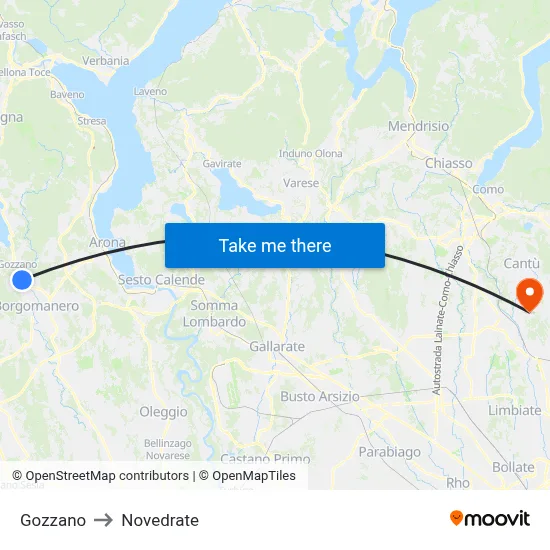Gozzano to Novedrate map