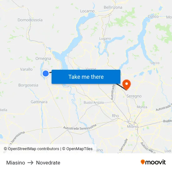 Miasino to Novedrate map
