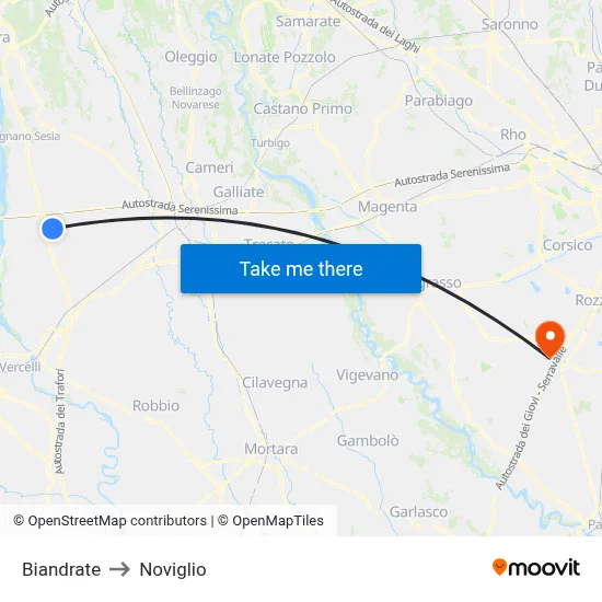 Biandrate to Noviglio map