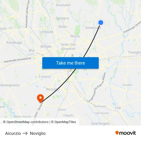 Aicurzio to Noviglio map