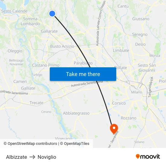 Albizzate to Noviglio map