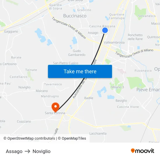 Assago to Noviglio map