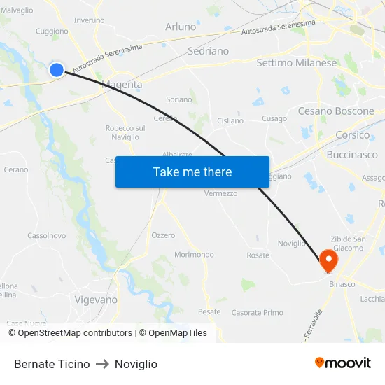 Bernate Ticino to Noviglio map