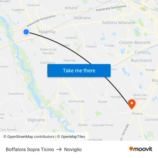 Boffalora Sopra Ticino to Noviglio map