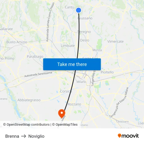 Brenna to Noviglio map