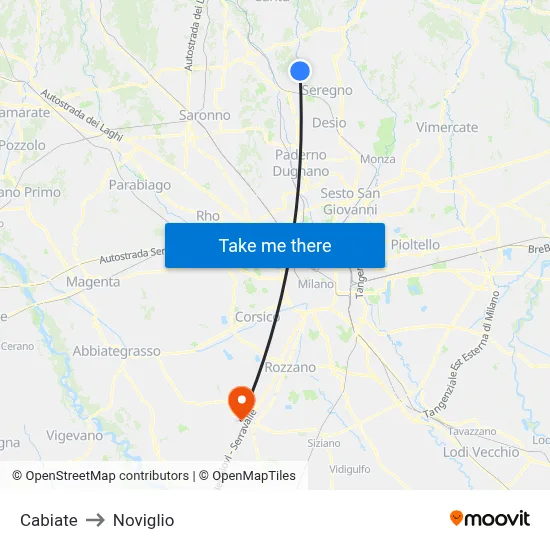 Cabiate to Noviglio map