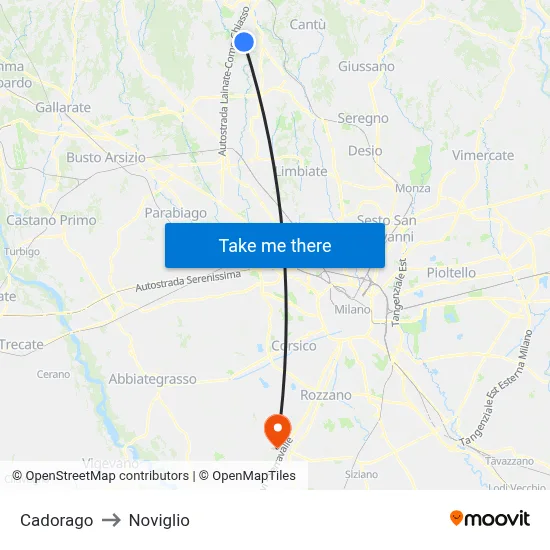 Cadorago to Noviglio map