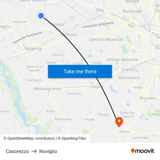 Casorezzo to Noviglio map