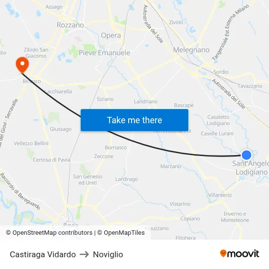 Castiraga Vidardo to Noviglio map