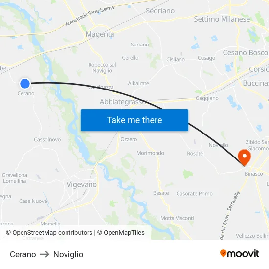 Cerano to Noviglio map