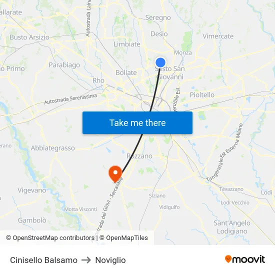 Cinisello Balsamo to Noviglio map