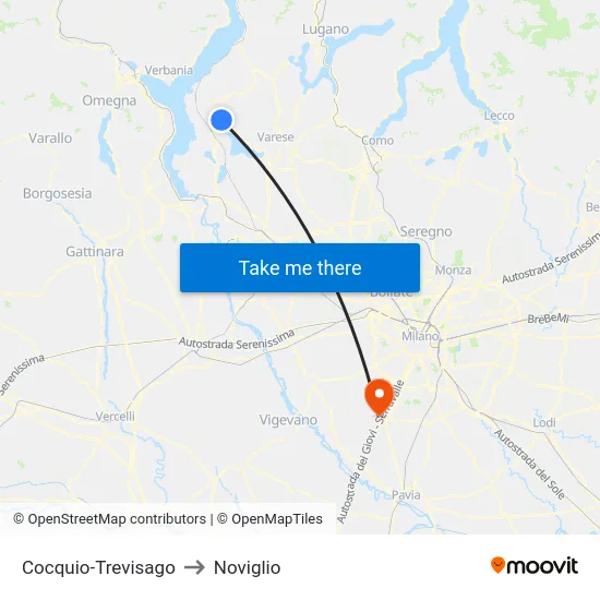 Cocquio-Trevisago to Noviglio map