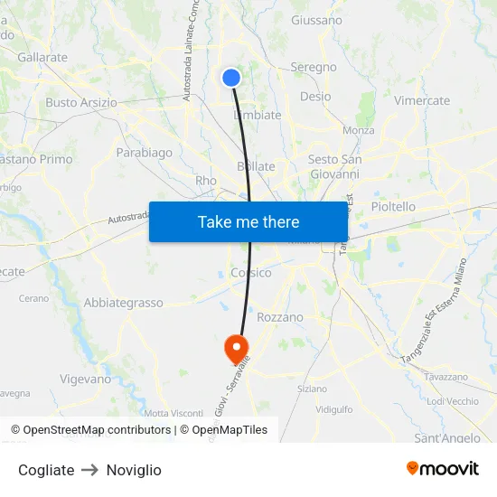 Cogliate to Noviglio map