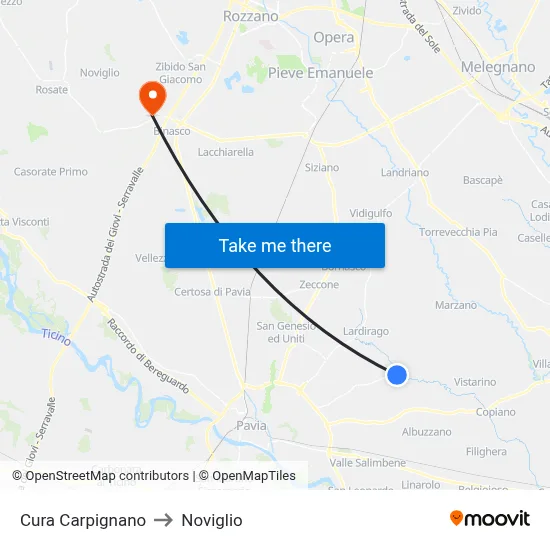 Cura Carpignano to Noviglio map
