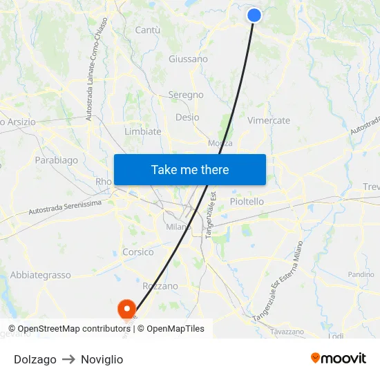 Dolzago to Noviglio map