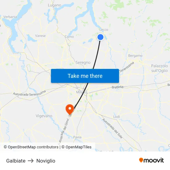 Galbiate to Noviglio map