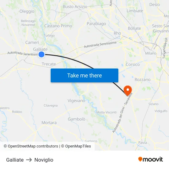 Galliate to Noviglio map