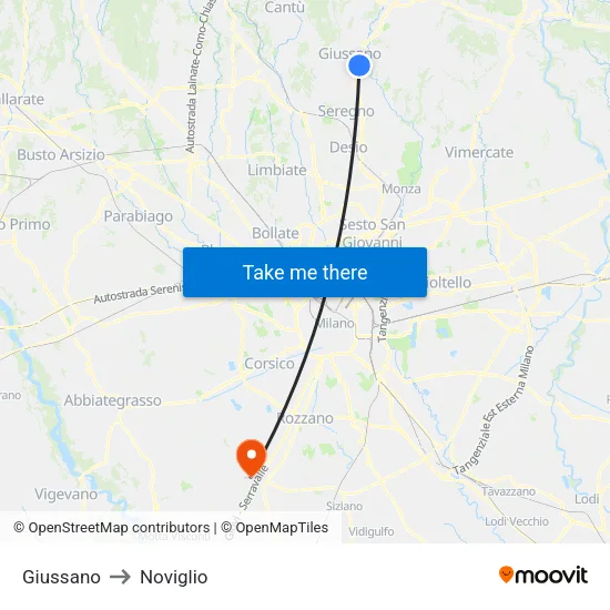 Giussano to Noviglio map