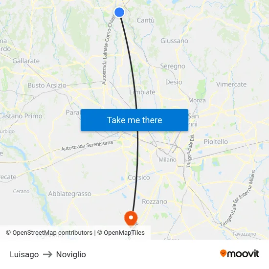 Luisago to Noviglio map