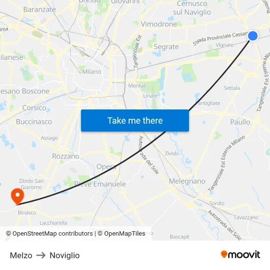 Melzo to Noviglio map