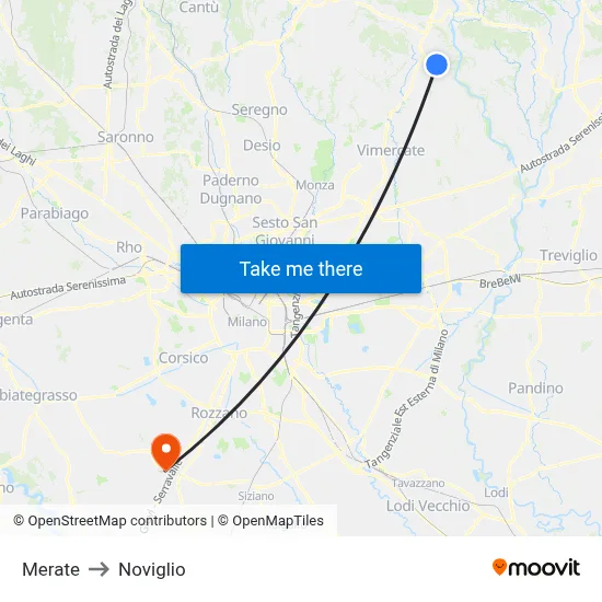 Merate to Noviglio map