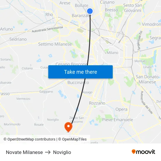 Novate Milanese to Noviglio map