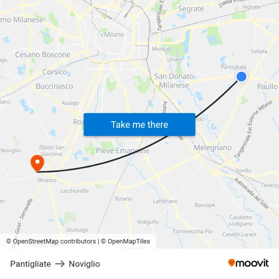 Pantigliate to Noviglio map