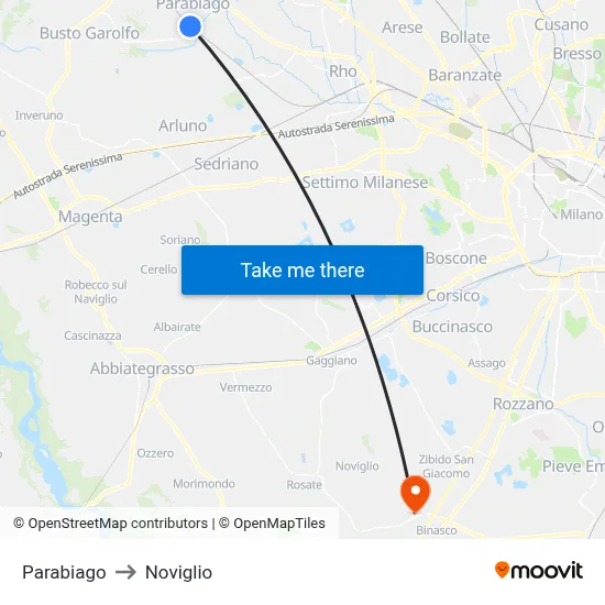 Parabiago to Noviglio map