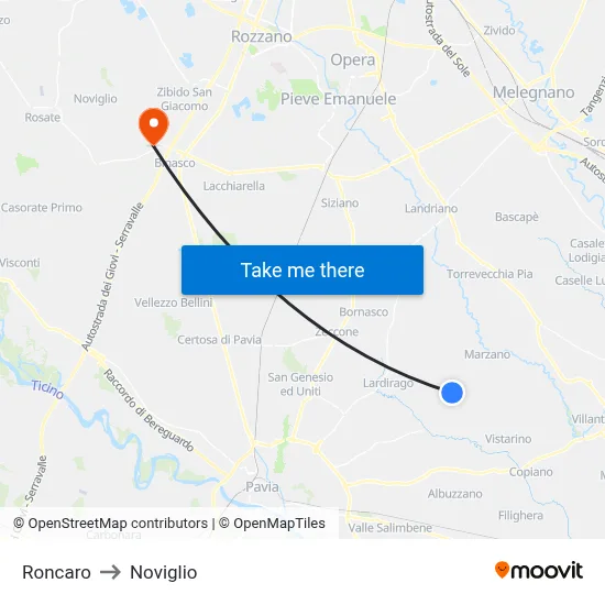 Roncaro to Noviglio map