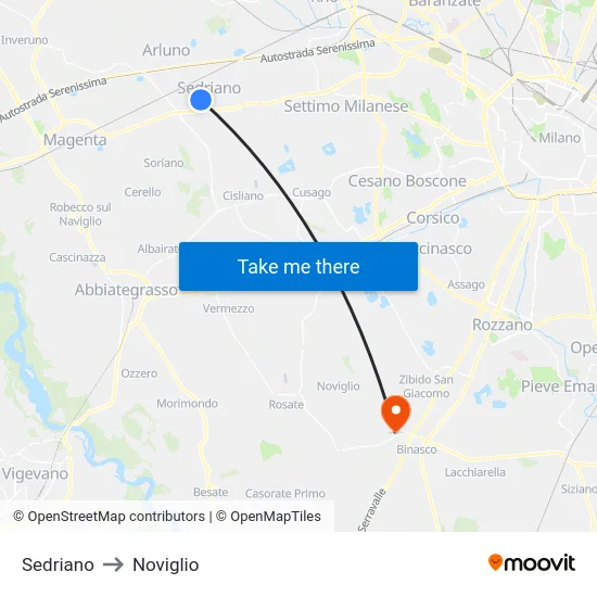 Sedriano to Noviglio map