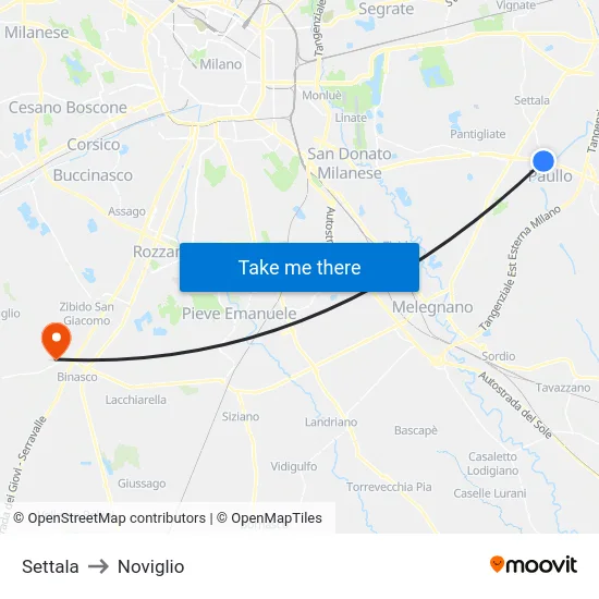 Settala to Noviglio map