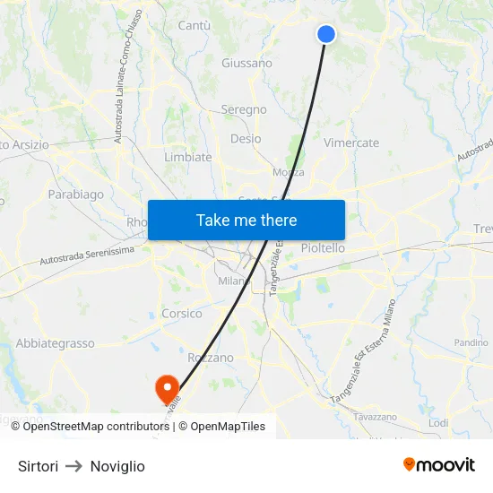 Sirtori to Noviglio map